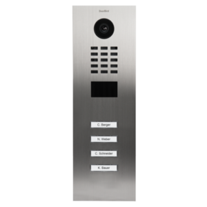 DoorBird IP Video Door Station D2104V, stainless steel V2A, brushed, incl. flush-mounting housing, 4 call buttons